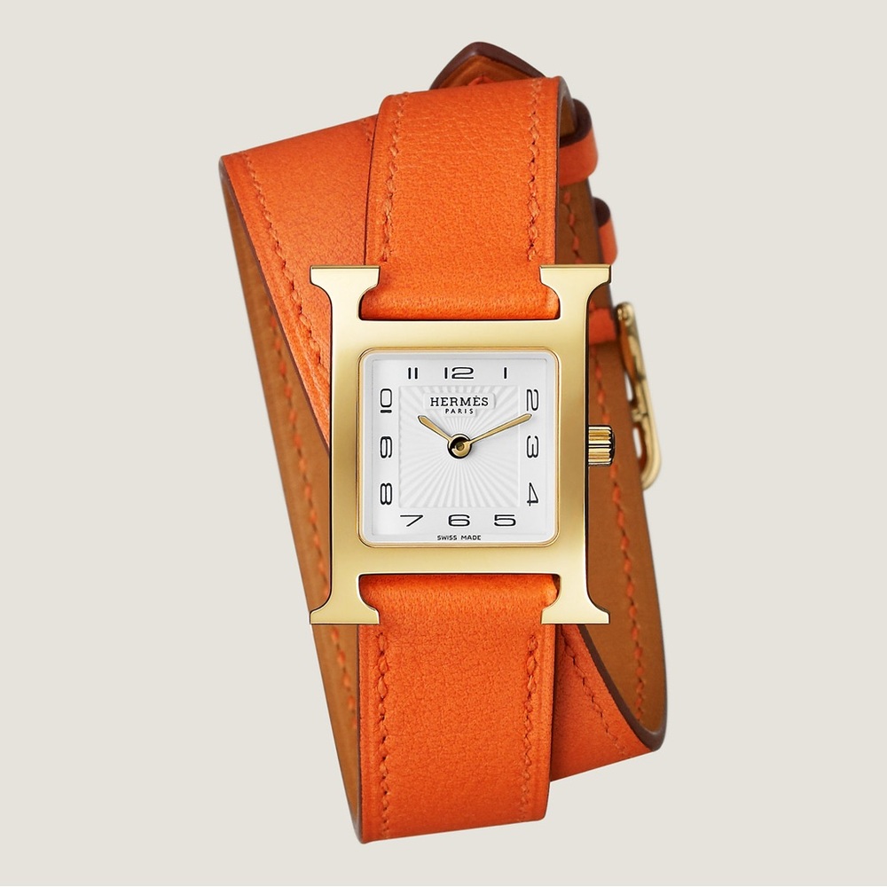 Hermes H Heure orange double tour strap for 25mm. Current retail is $760+